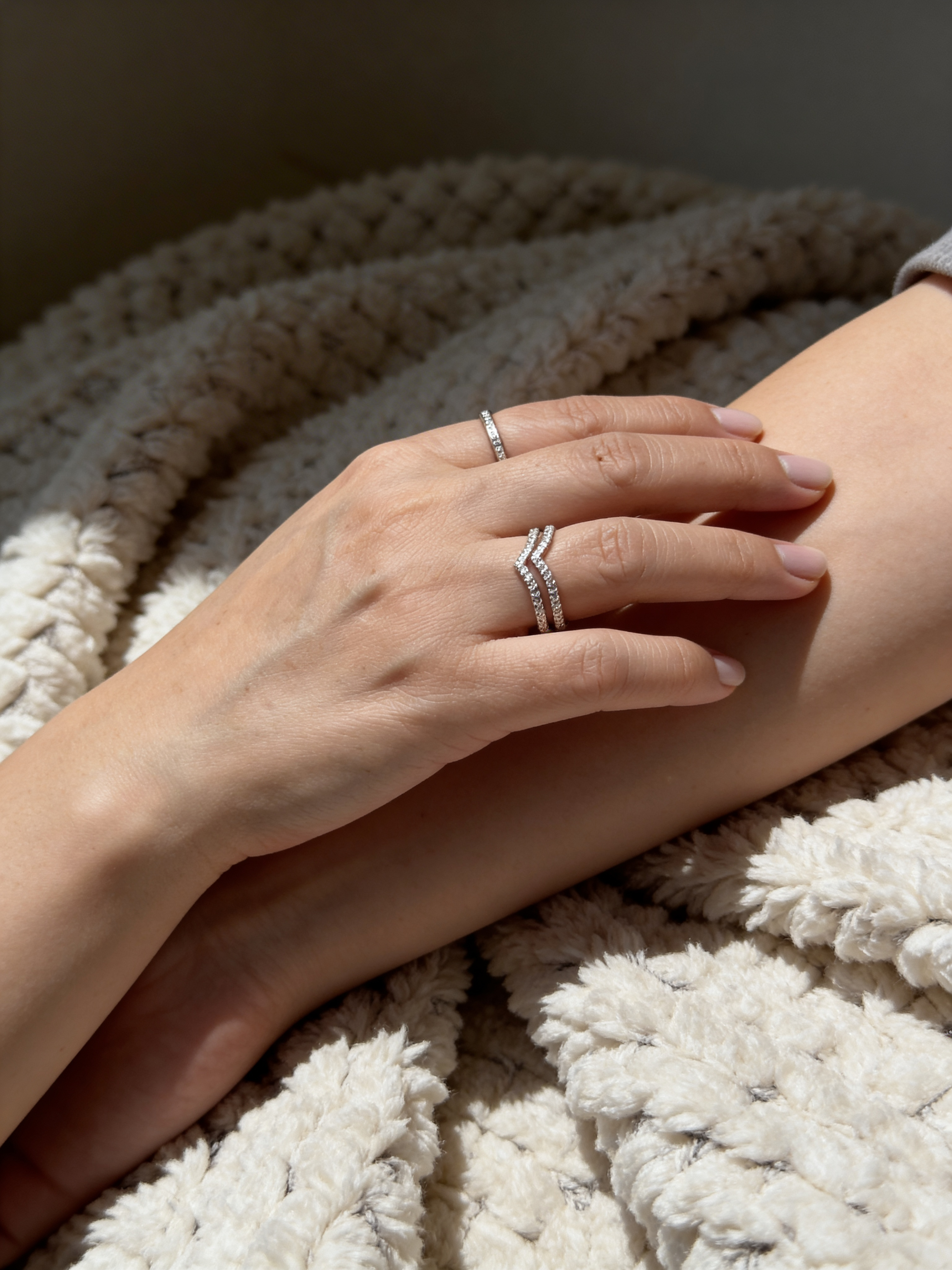 Elegant Pavé V Band Stacking Ring