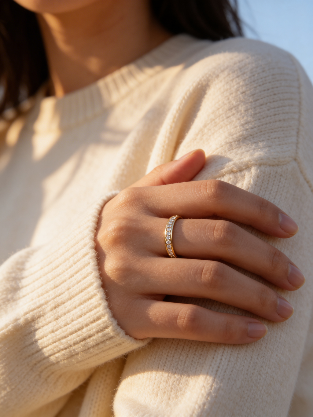 Elegant Gold Pave Half Eternity Ring