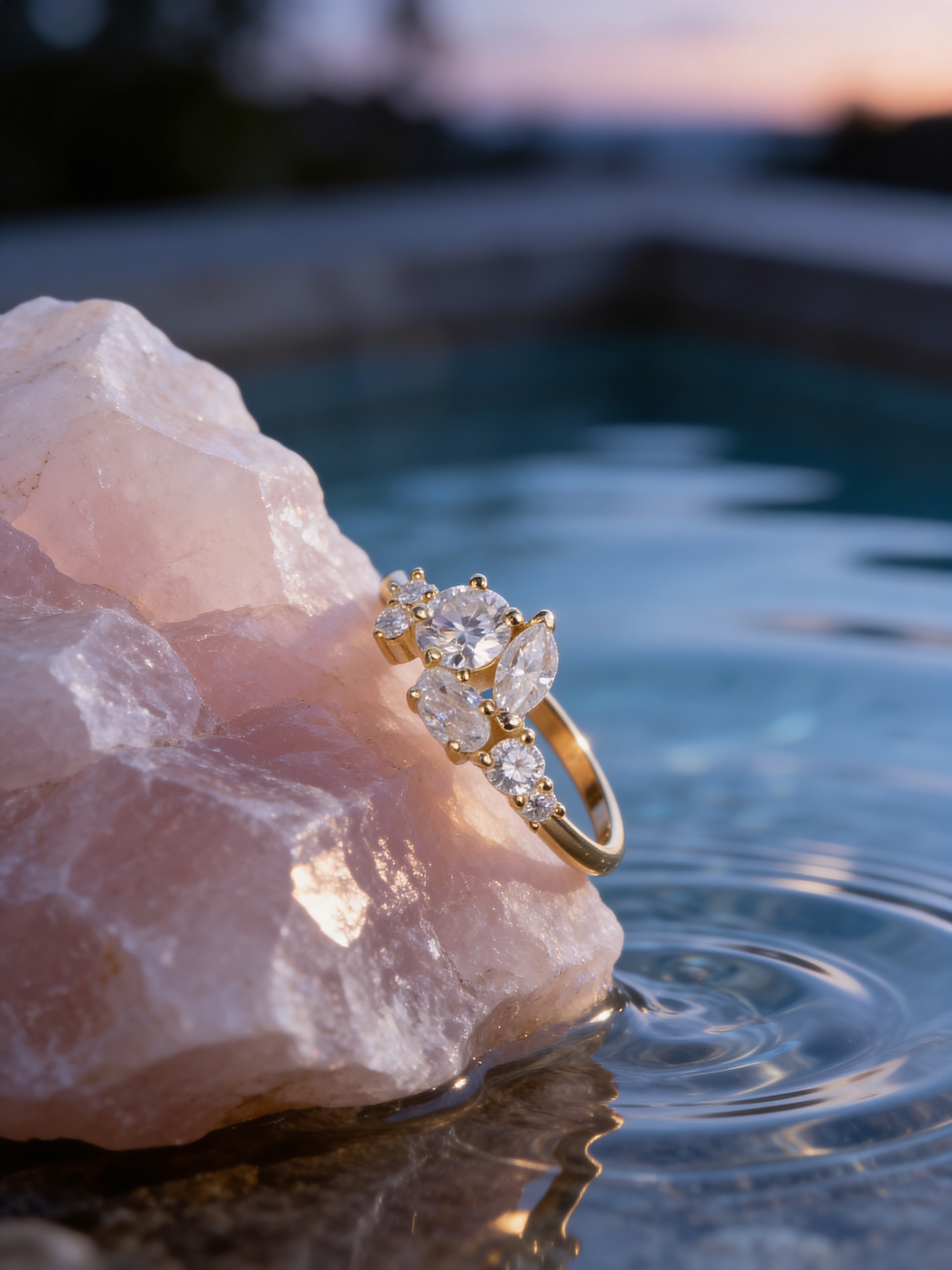 Golden Bloom Moissanite Cluster Ring