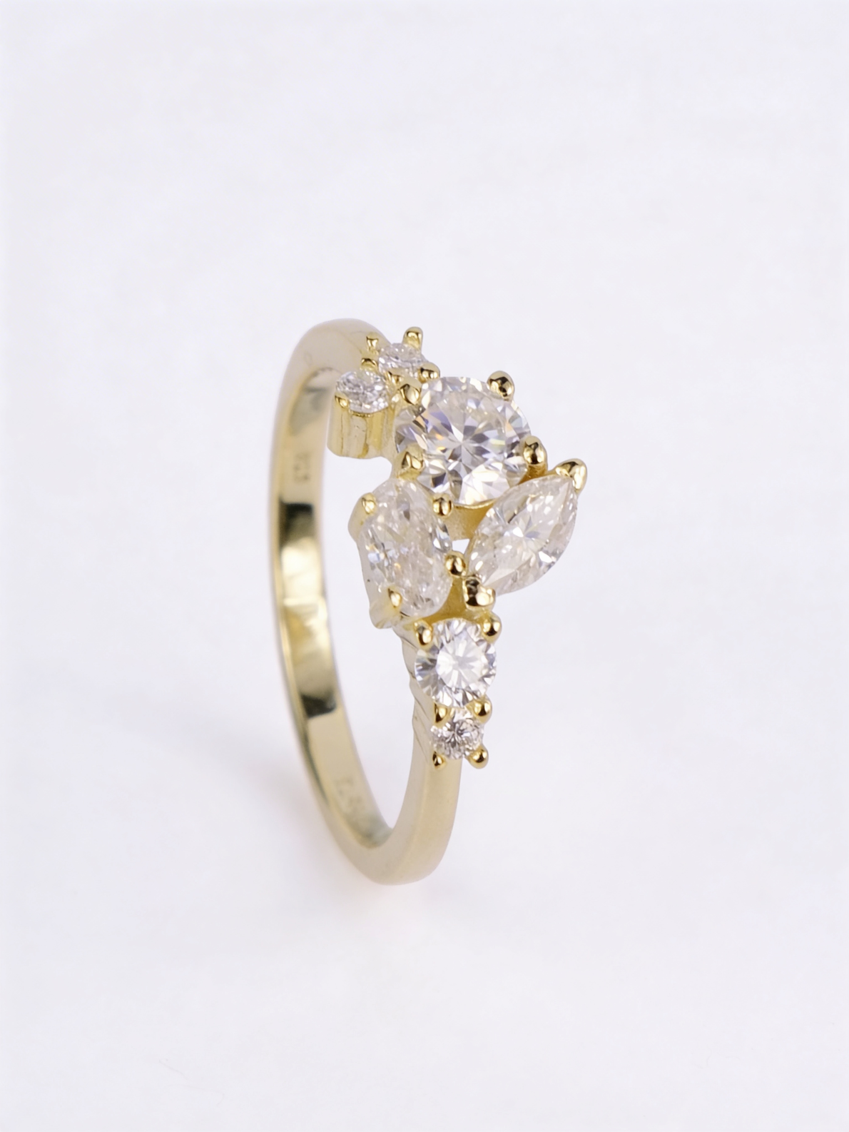 Golden Bloom Moissanite Cluster Ring