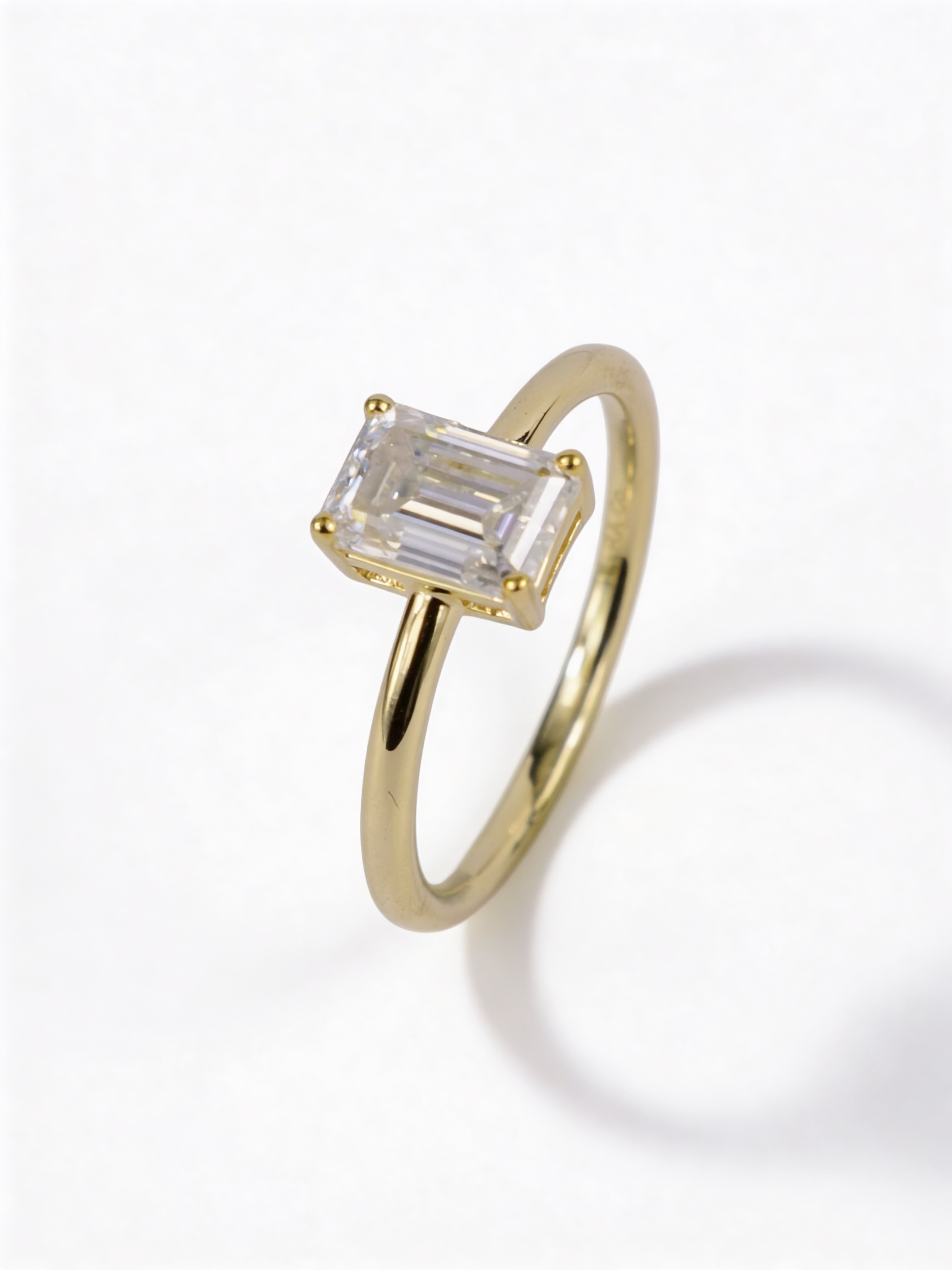 Gold Plated Rectangle Moissanite Solitaire Ring