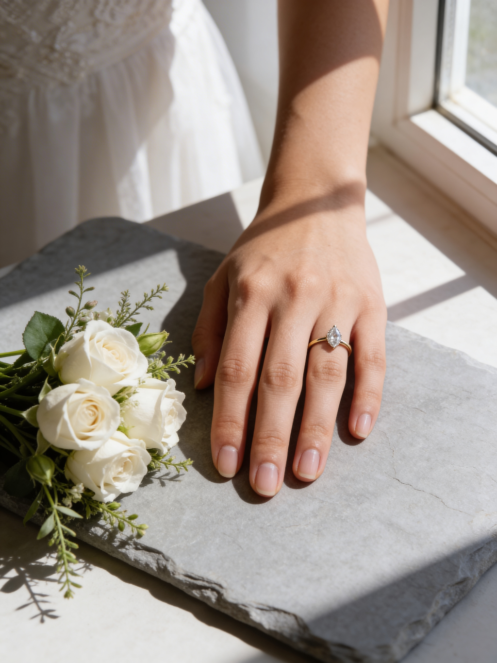 Marquise Moissanite Gold Plated Silver Ring