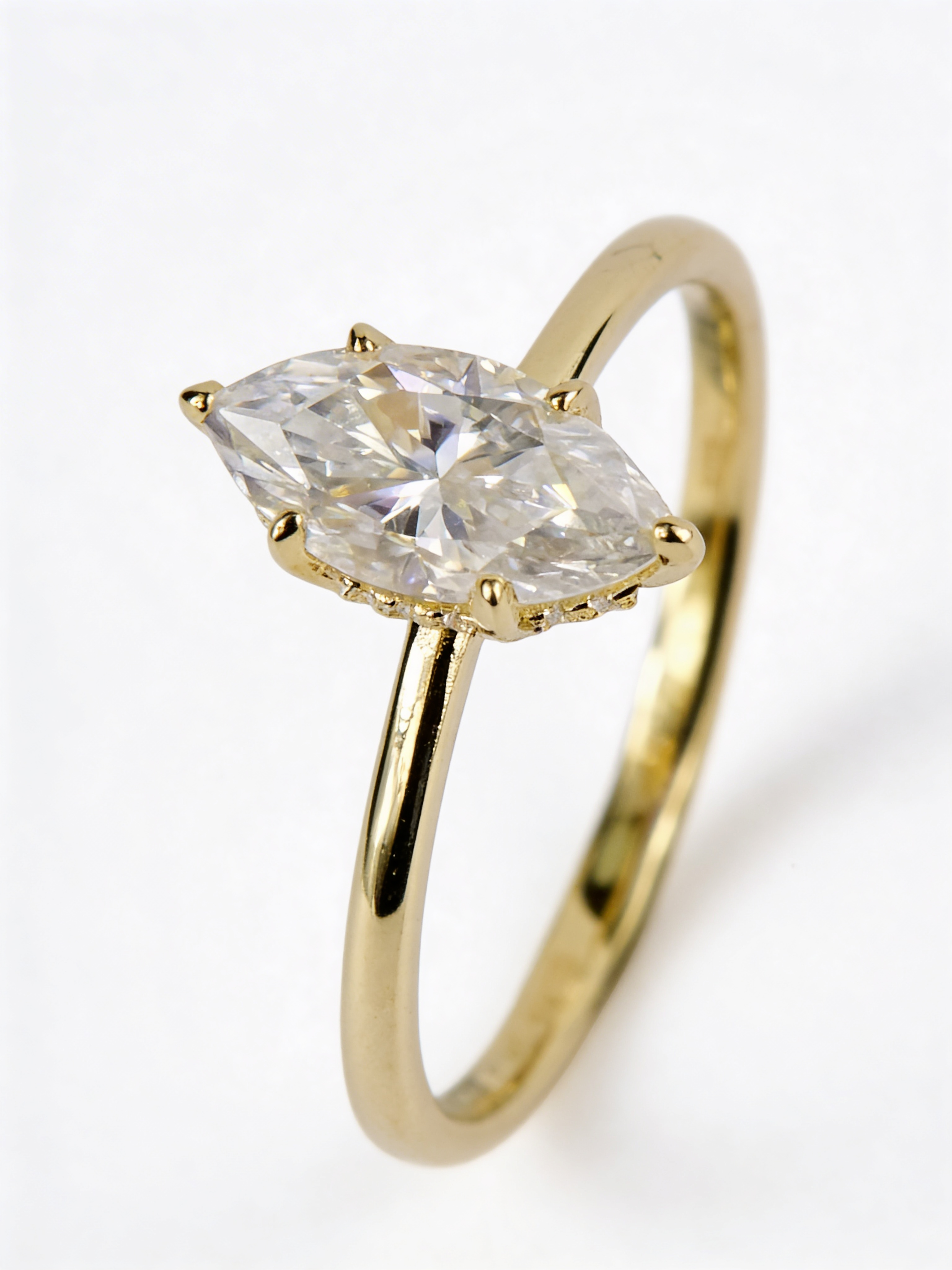 Marquise Moissanite Gold Plated Silver Ring