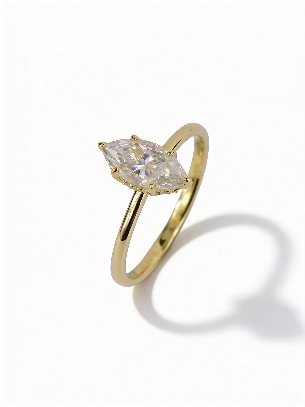 Marquise Moissanite Gold Plated Silver Ring
