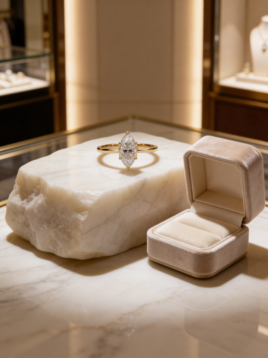 Marquise Moissanite Gold Plated Silver Ring