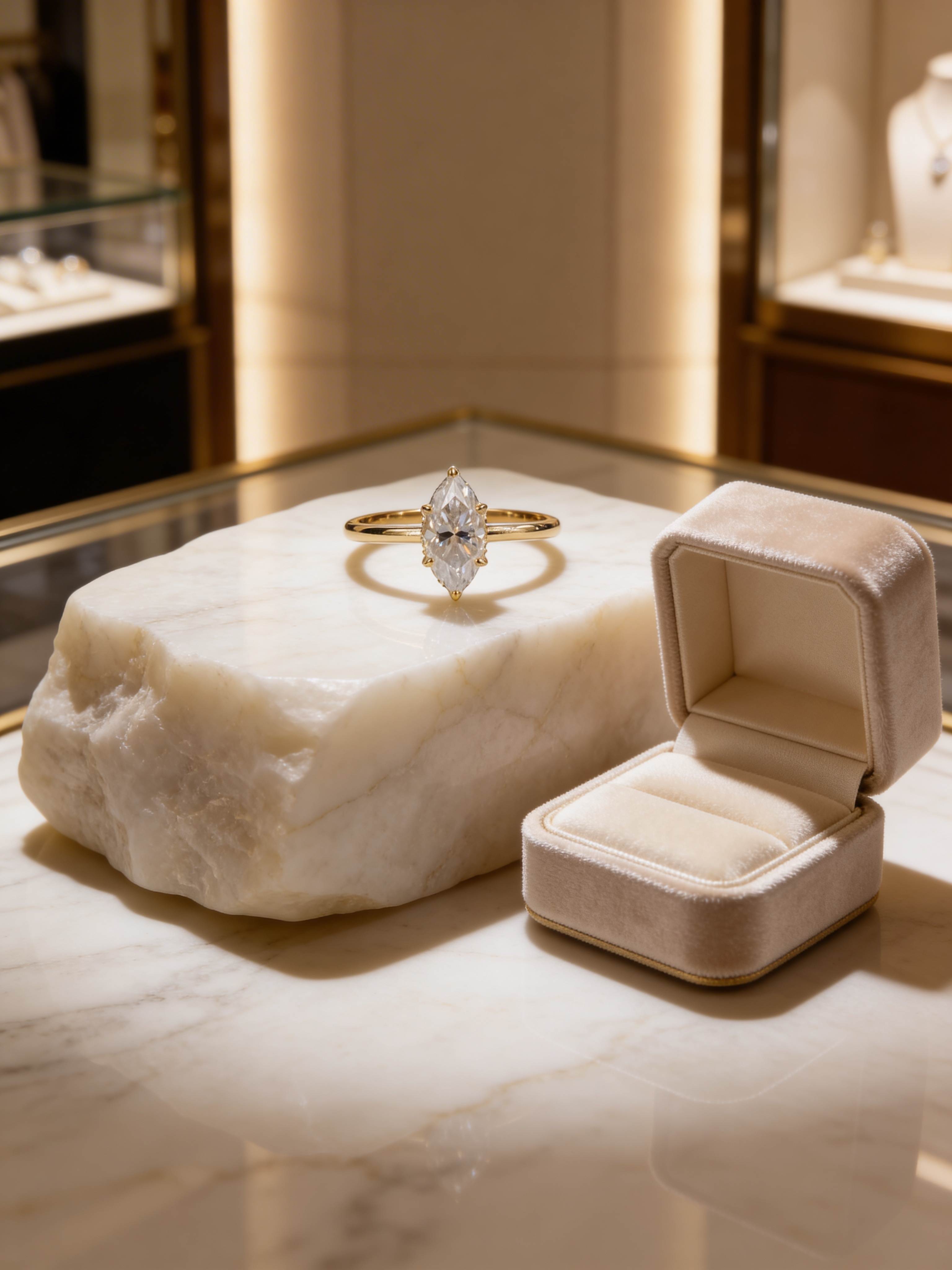 Marquise Moissanite Gold Plated Silver Ring