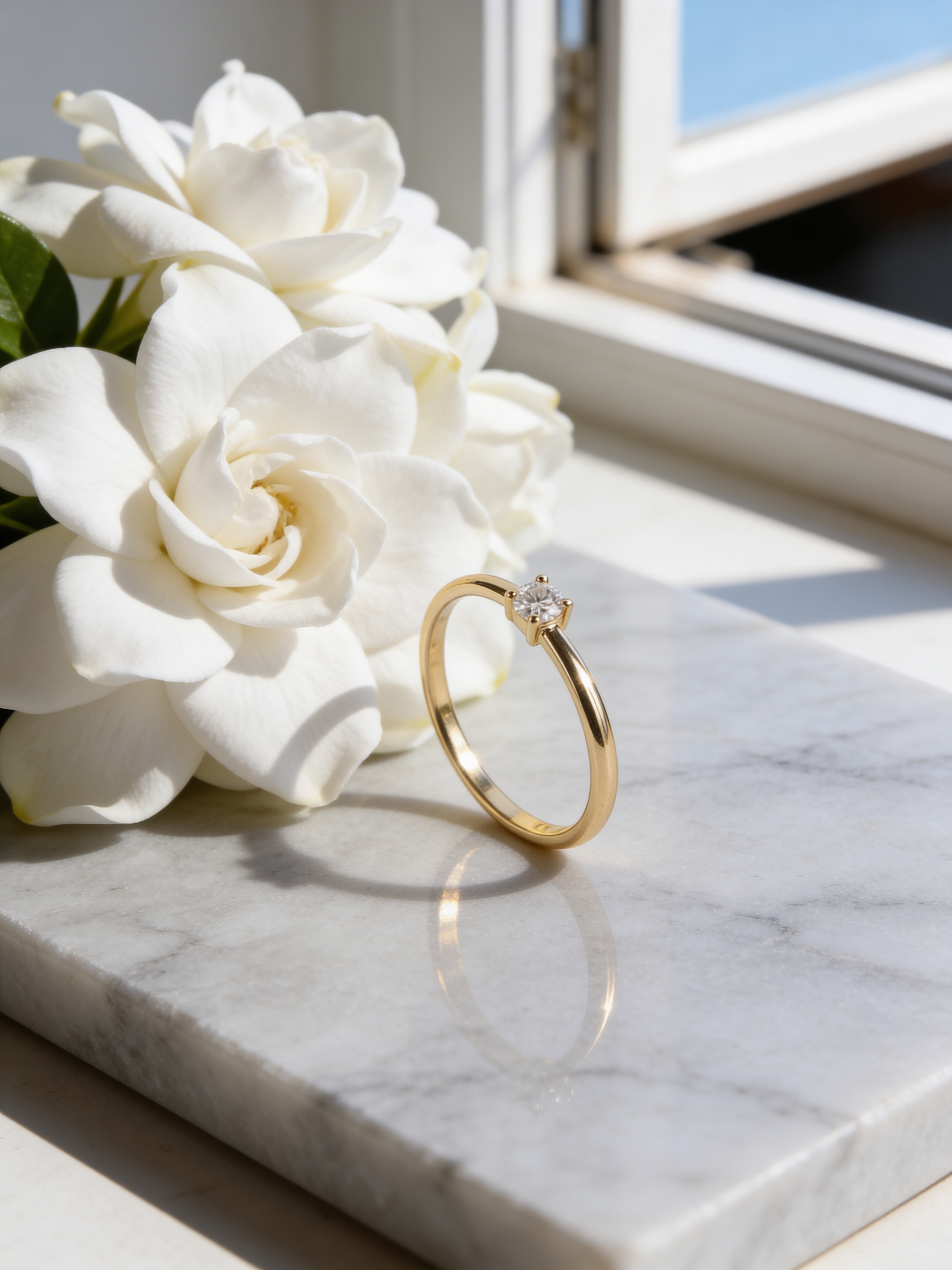 Round Solitaire Moissanite Gold Plated Silver Ring