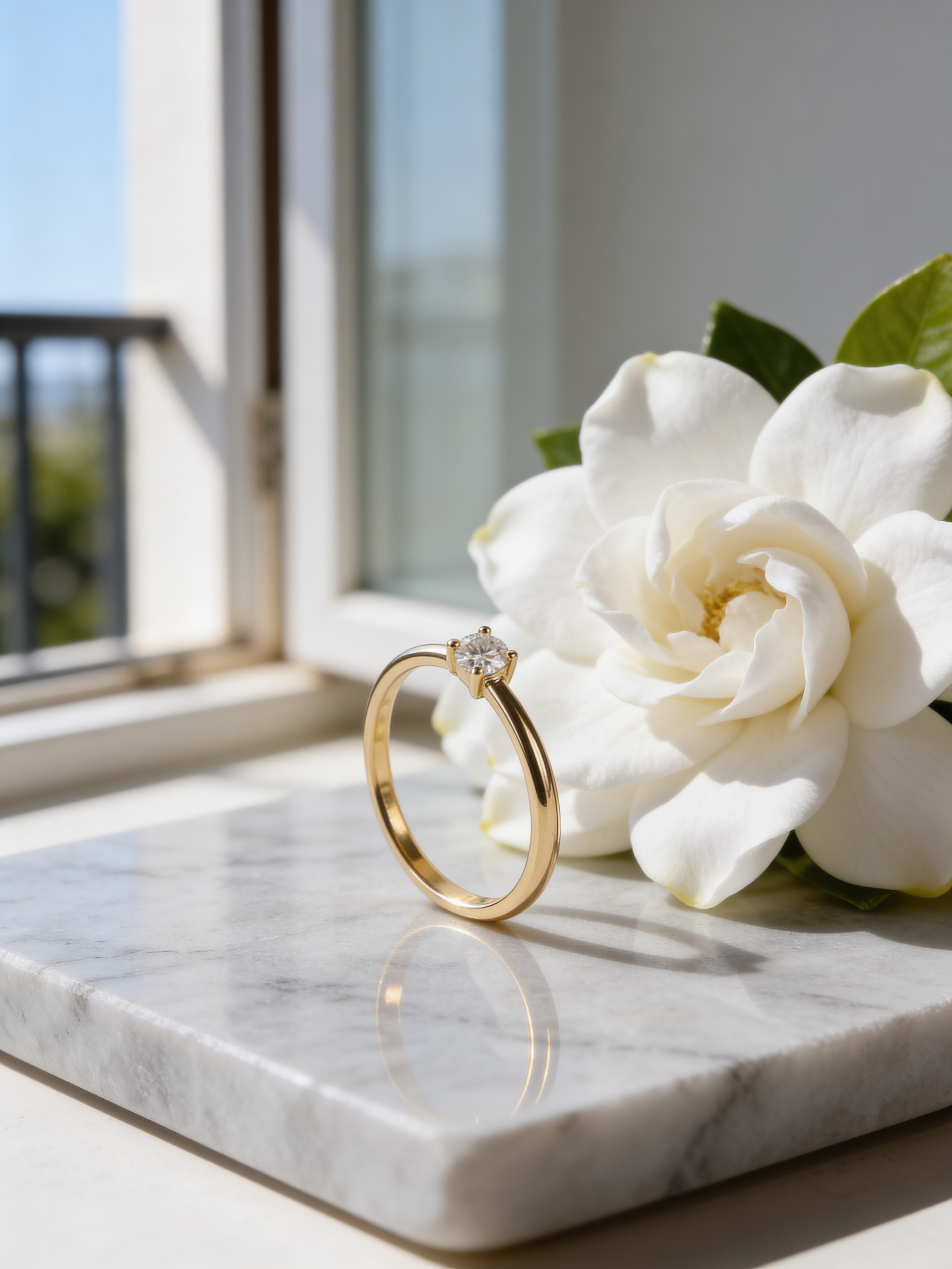 Round Solitaire Moissanite Gold Plated Silver Ring