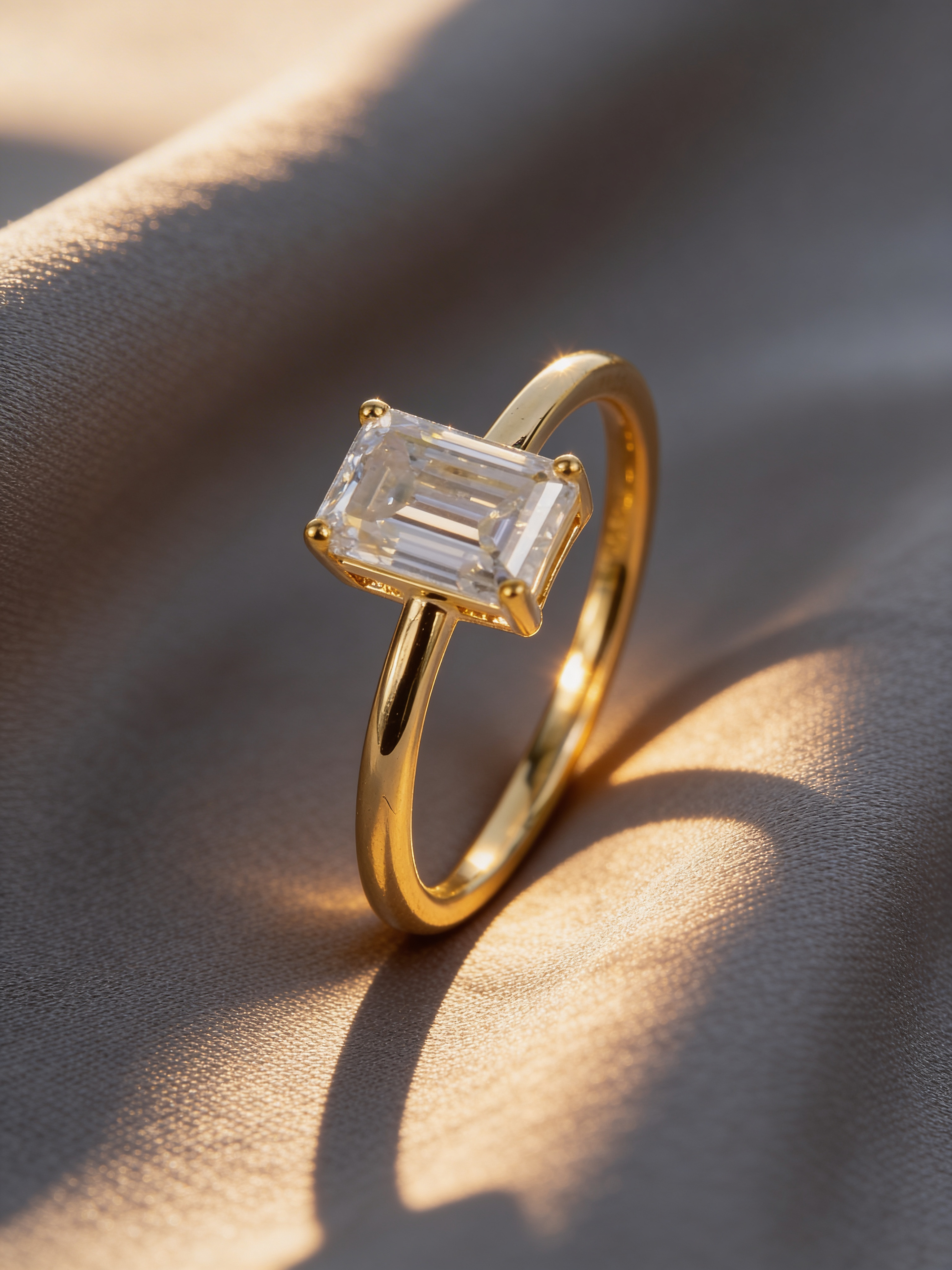 Gold Plated Rectangle Moissanite Solitaire Ring