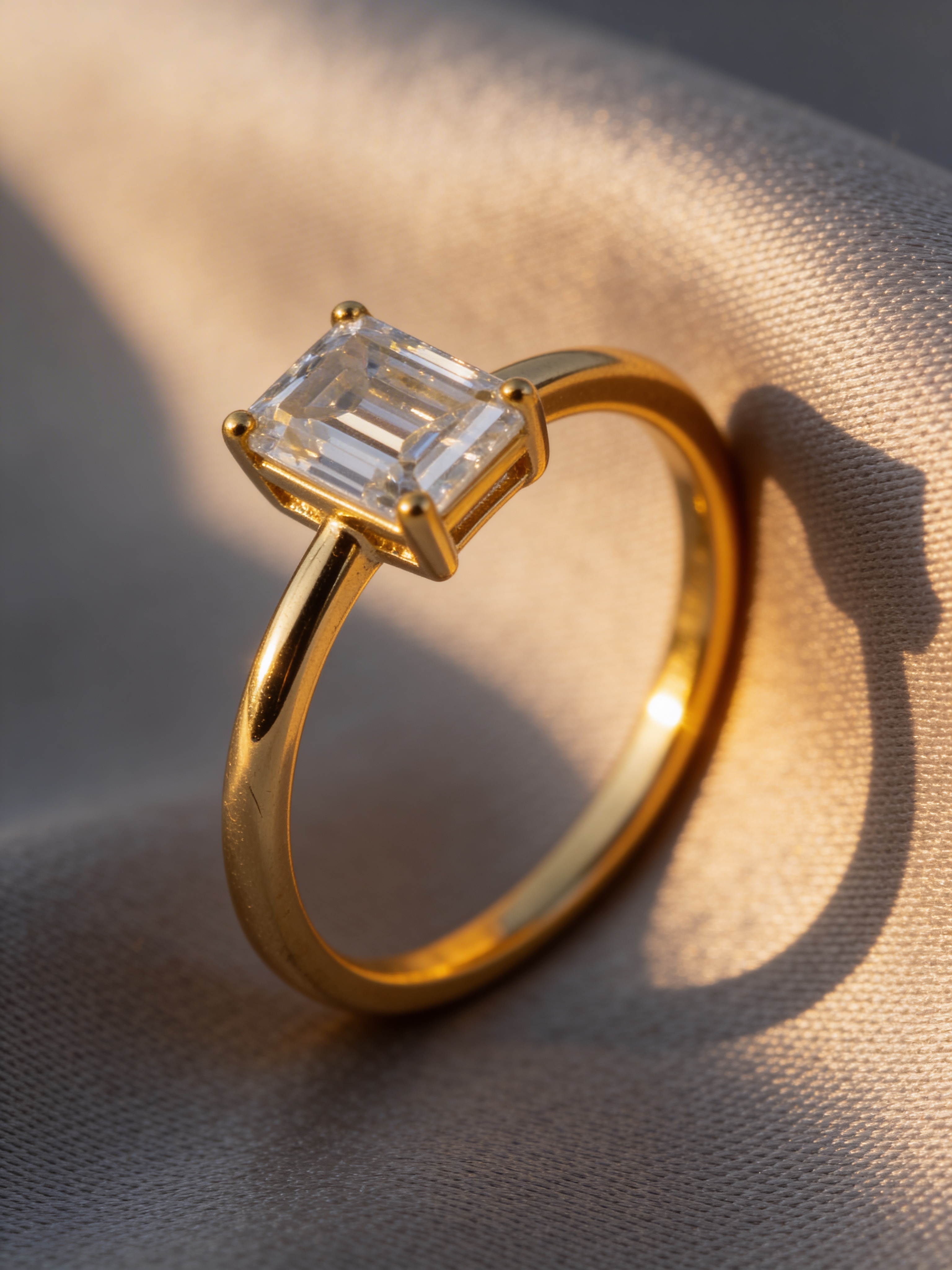 Gold Plated Rectangle Moissanite Solitaire Ring